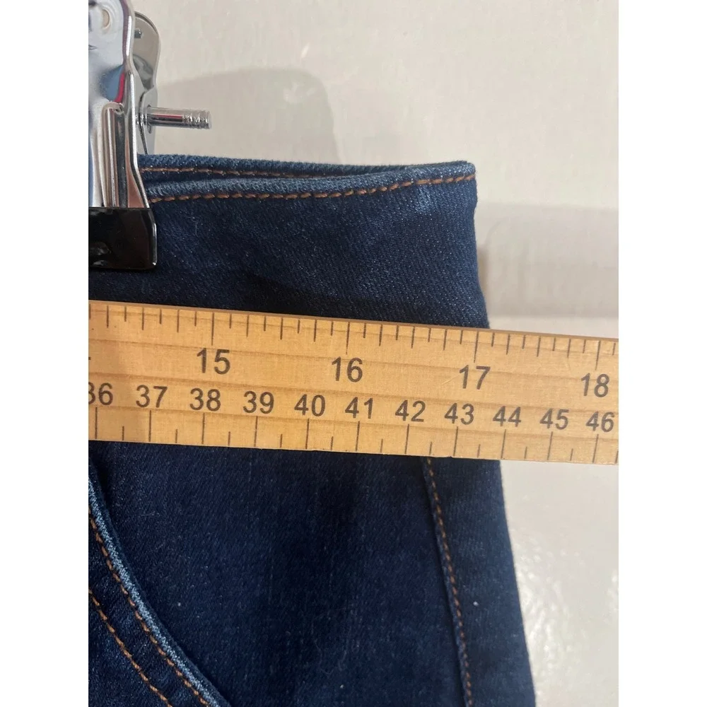 Loft Skirt Women 12 Dark Wash Denim Mini A-Line Gold Zip Pockets Casual Classic
